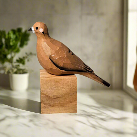 Hand-Painted Mourning Dove Sculpted Wood Bird Figure