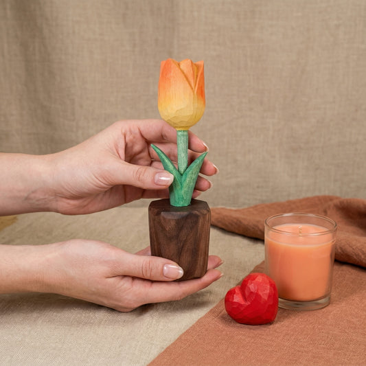 Tulip + Red Heart Wooden Sculptures