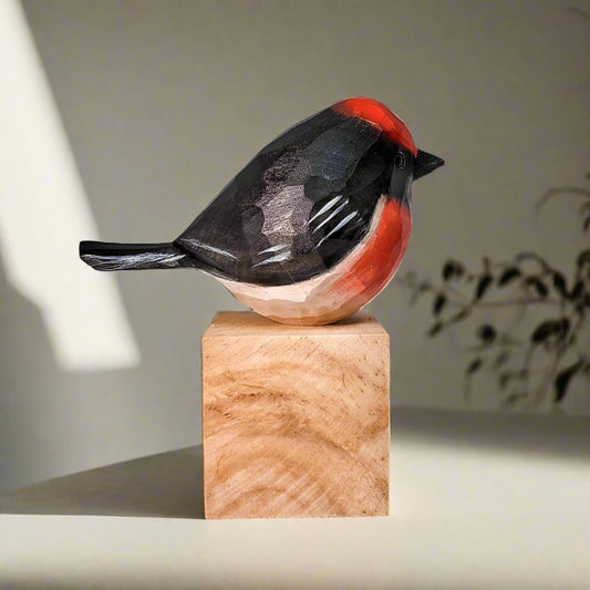 Australasian Robins Figurine Hand Carved Bird Decor - PAINTED BIRD SHOP