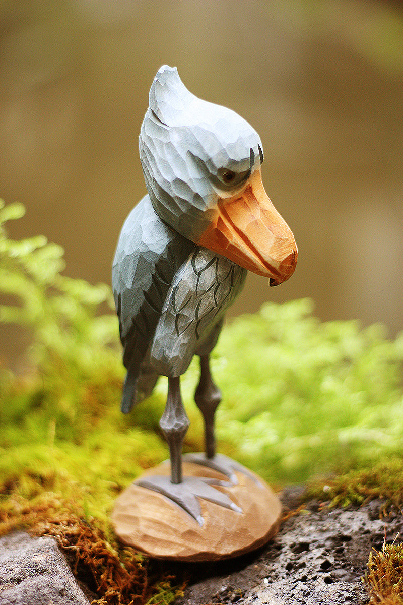 16cm Tall Shoebill Bird Wooden Collectible