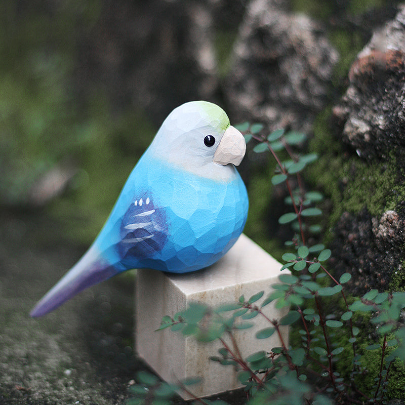 Parakeets Handcrafted Wood Figurine - Exquisite Home Decor