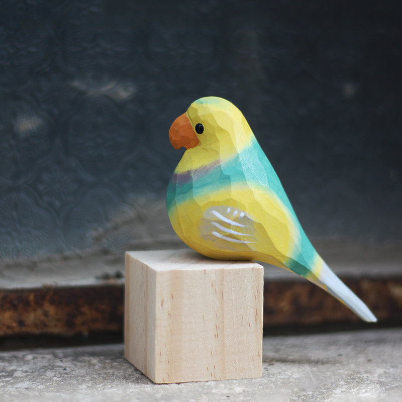 Figurine en bois fabriquée à la main de perruches - Décoration intérieure exquise