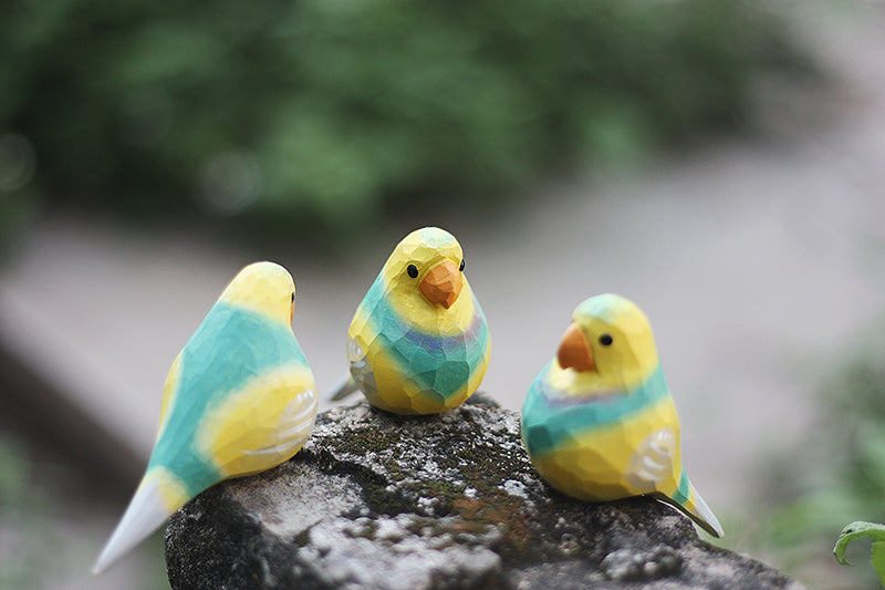 Parakeets Handcrafted Wood Figurine - Exquisite Home Decor