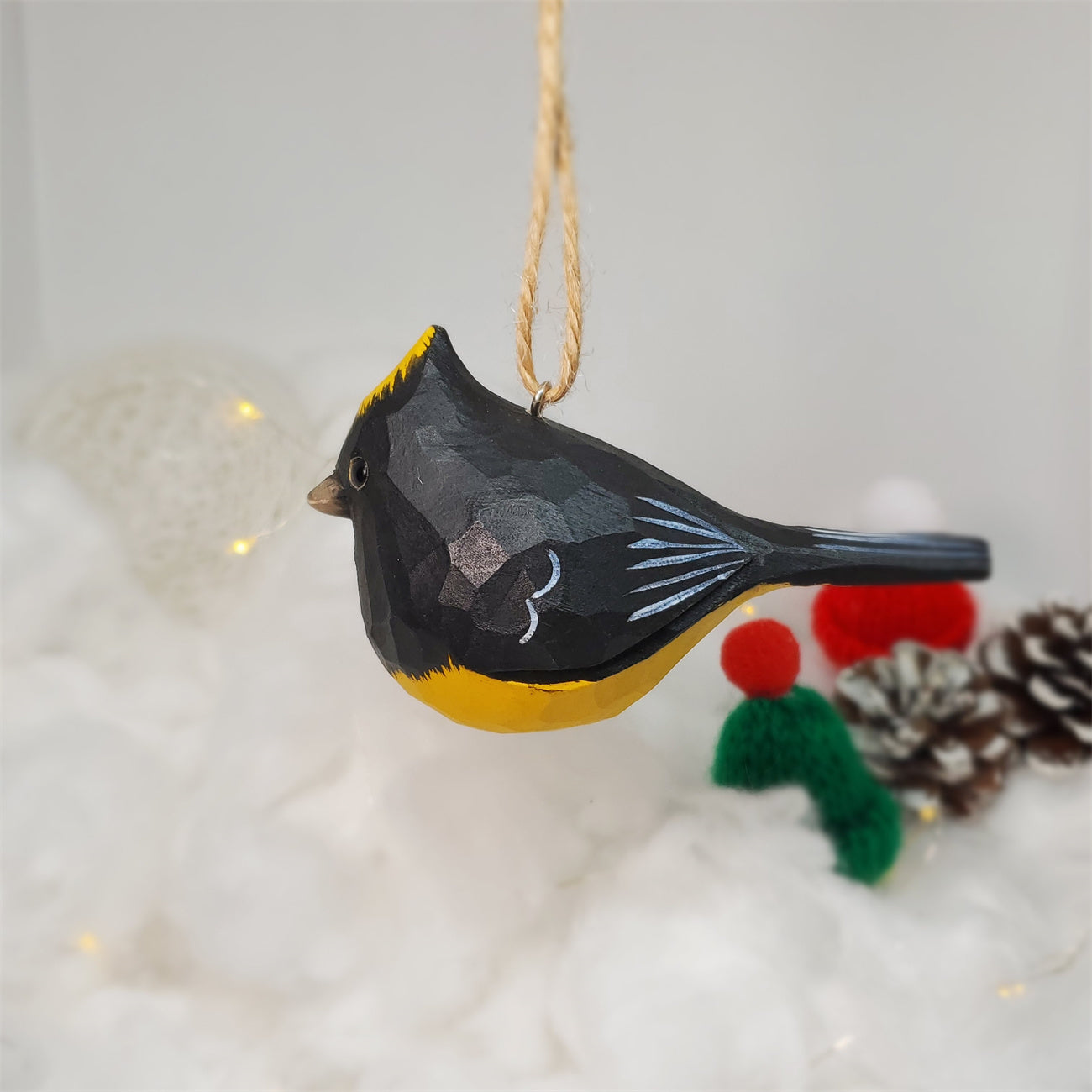 Sultan Tit handgesneden houten vogelornament - uniek huisdecor