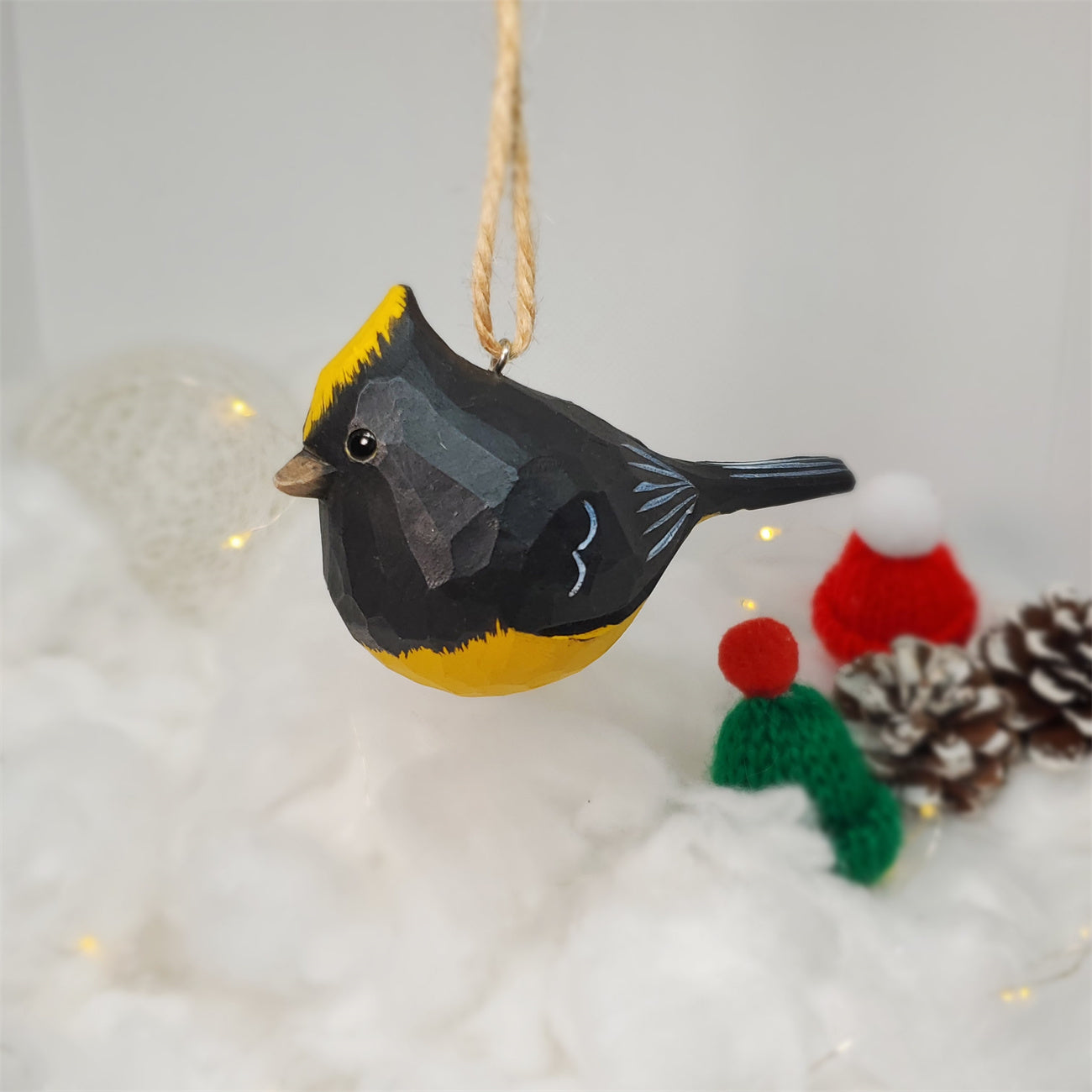 Sultan Tit handgesneden houten vogelornament - uniek huisdecor