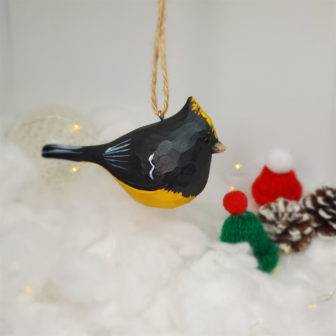 Sultan Tit handgesneden houten vogelornament - uniek huisdecor