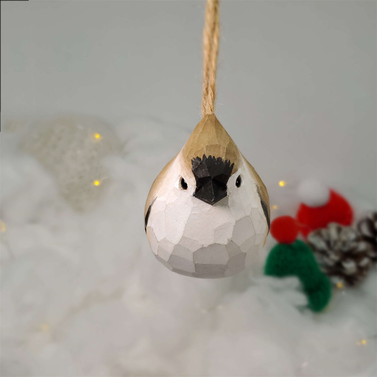 Tufted Titmouse Wooden Christmas Ornament - Hand Carved and Painted