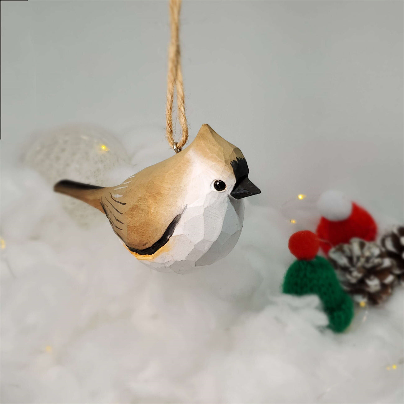 Tufted Titmouse Wooden Christmas Ornament - Hand Carved and Painted