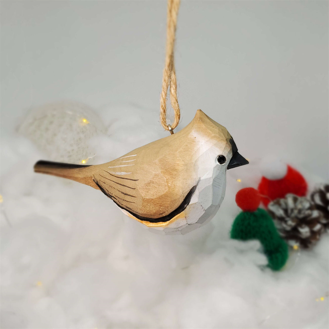 Tufted Titmouse Wooden Christmas Ornament - Hand Carved and Painted