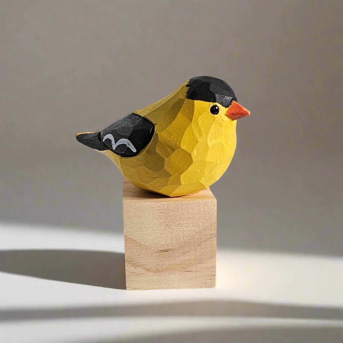 American Goldfinch Bird Figurine Hand Carved Painted Wooden