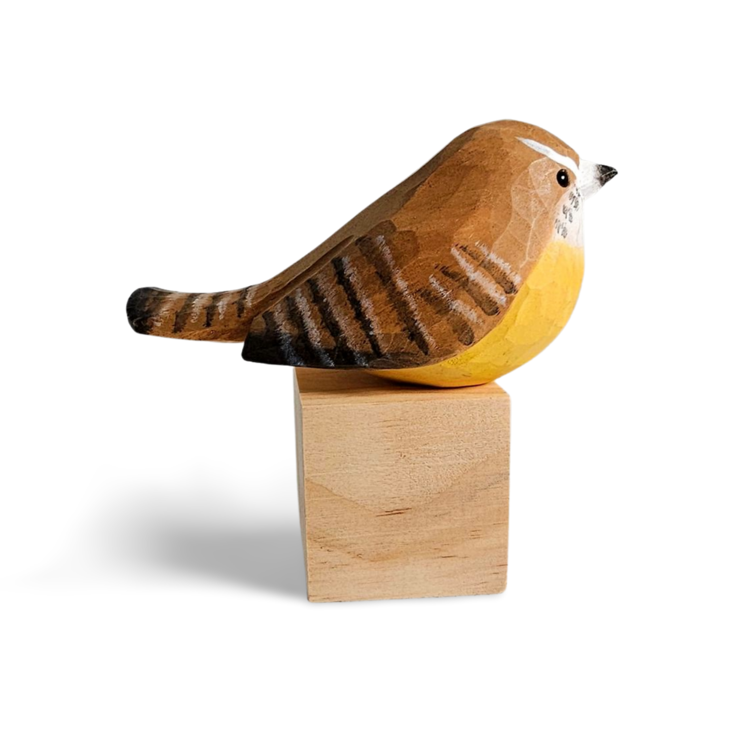 Figurine d'oiseau en bois sculpté et peint à la main Carolina Wren