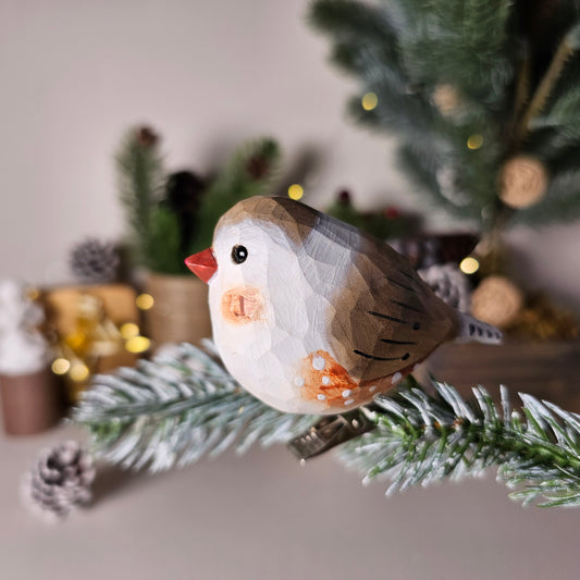 Ornement à clipser oiseau pinson zèbre