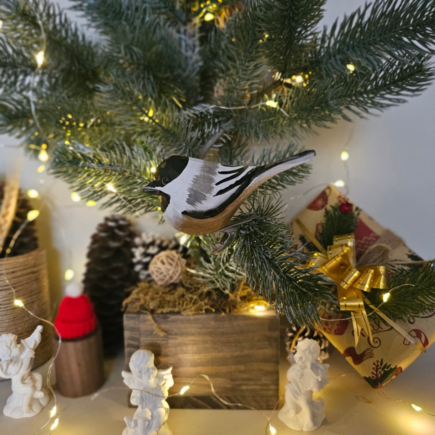 Ornement d'oiseau à clipser, mésange charbonnière