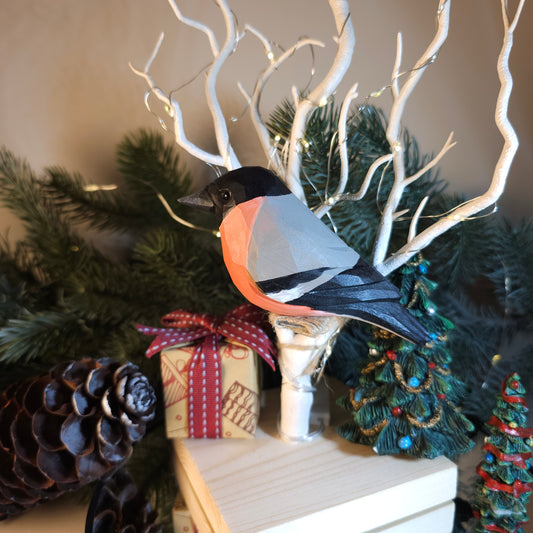 Handcrafted Wooden Bullfinch Figurine - A Masterpiece of Nature in Miniature