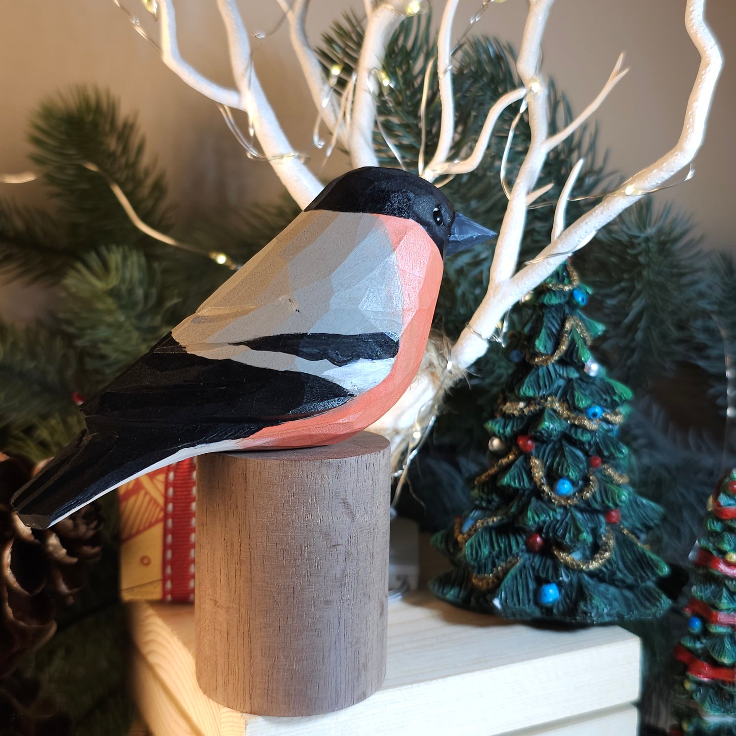 Handcrafted Wooden Bullfinch Figurine - A Masterpiece of Nature in Miniature