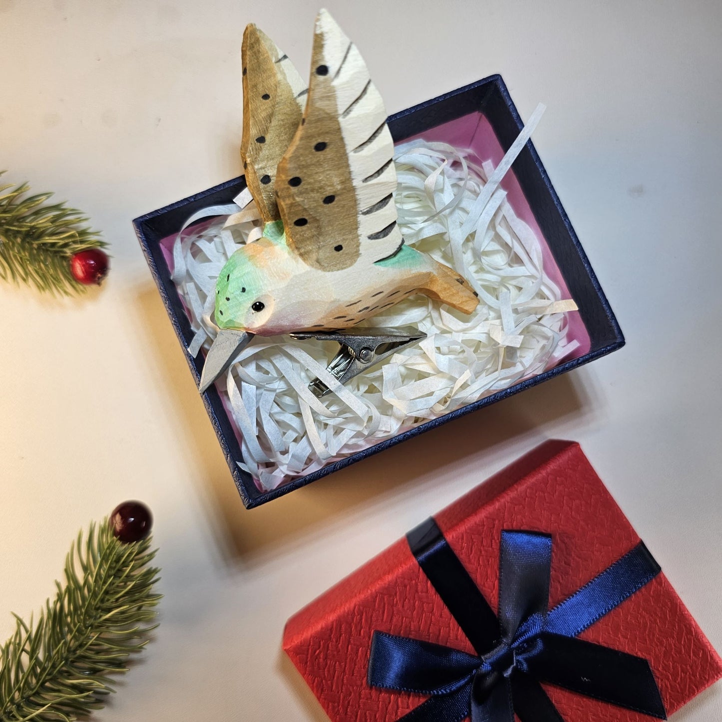 Ornamenti per uccelli a clip con confezione regalo