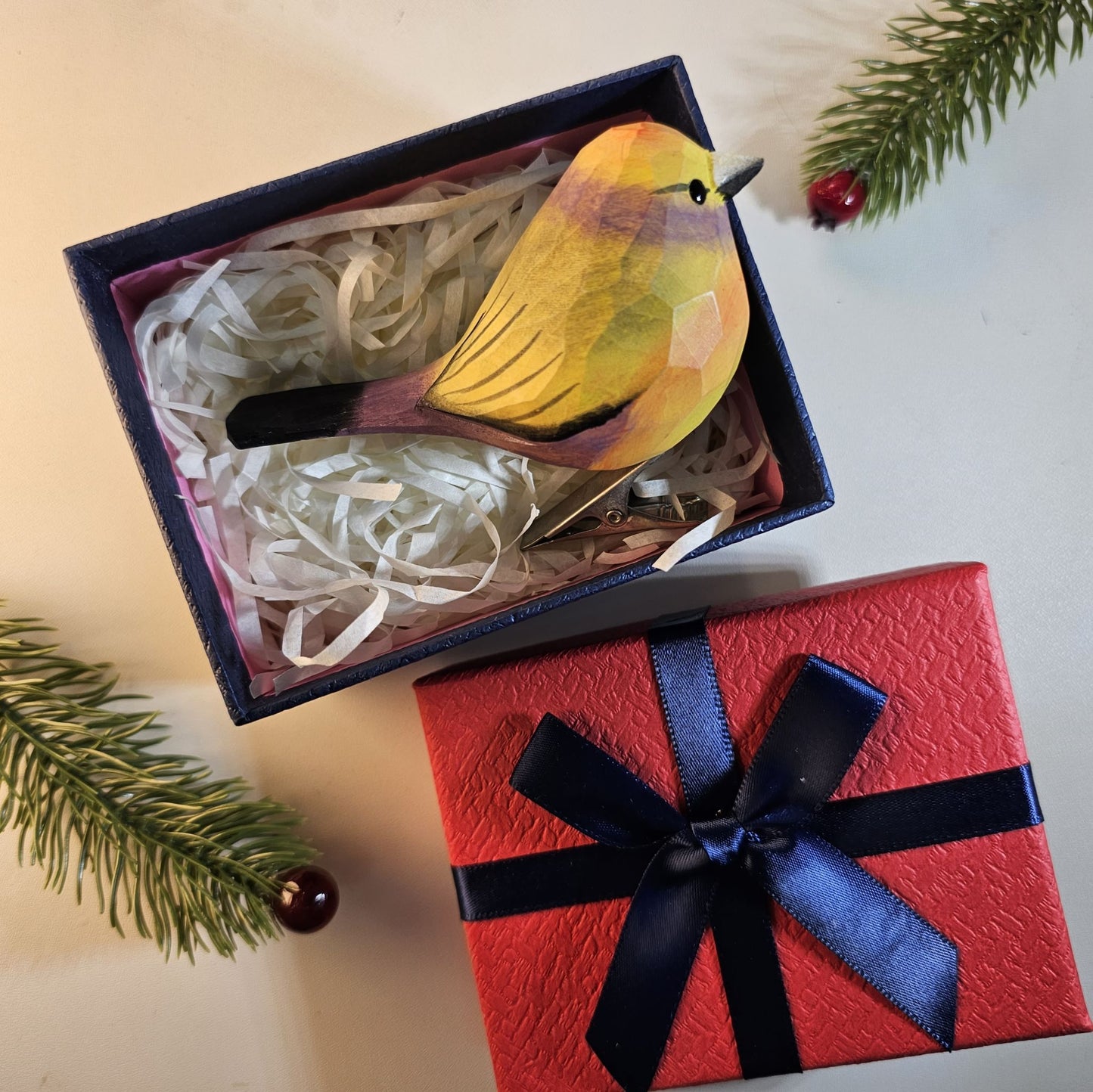 Ornements d'oiseaux à clipser avec coffret cadeau