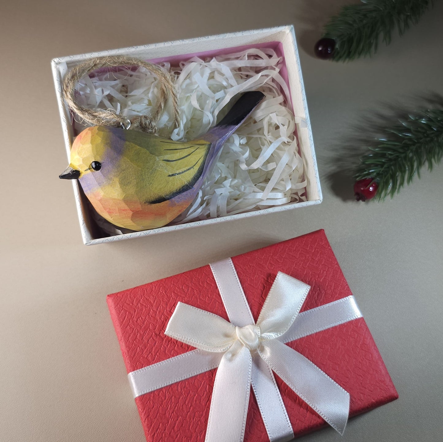 Vogel hangende ornamenten met geschenkdoosset