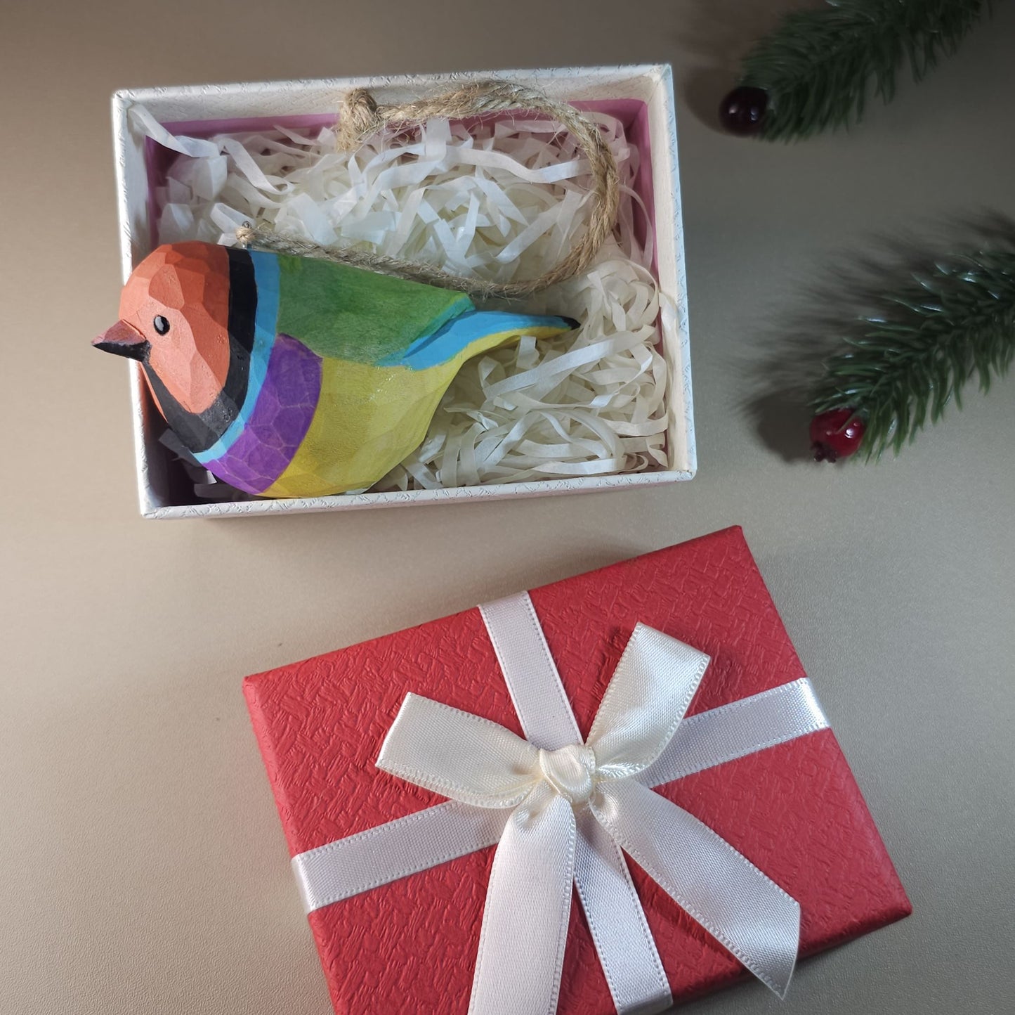 Vogel hangende ornamenten met geschenkdoosset