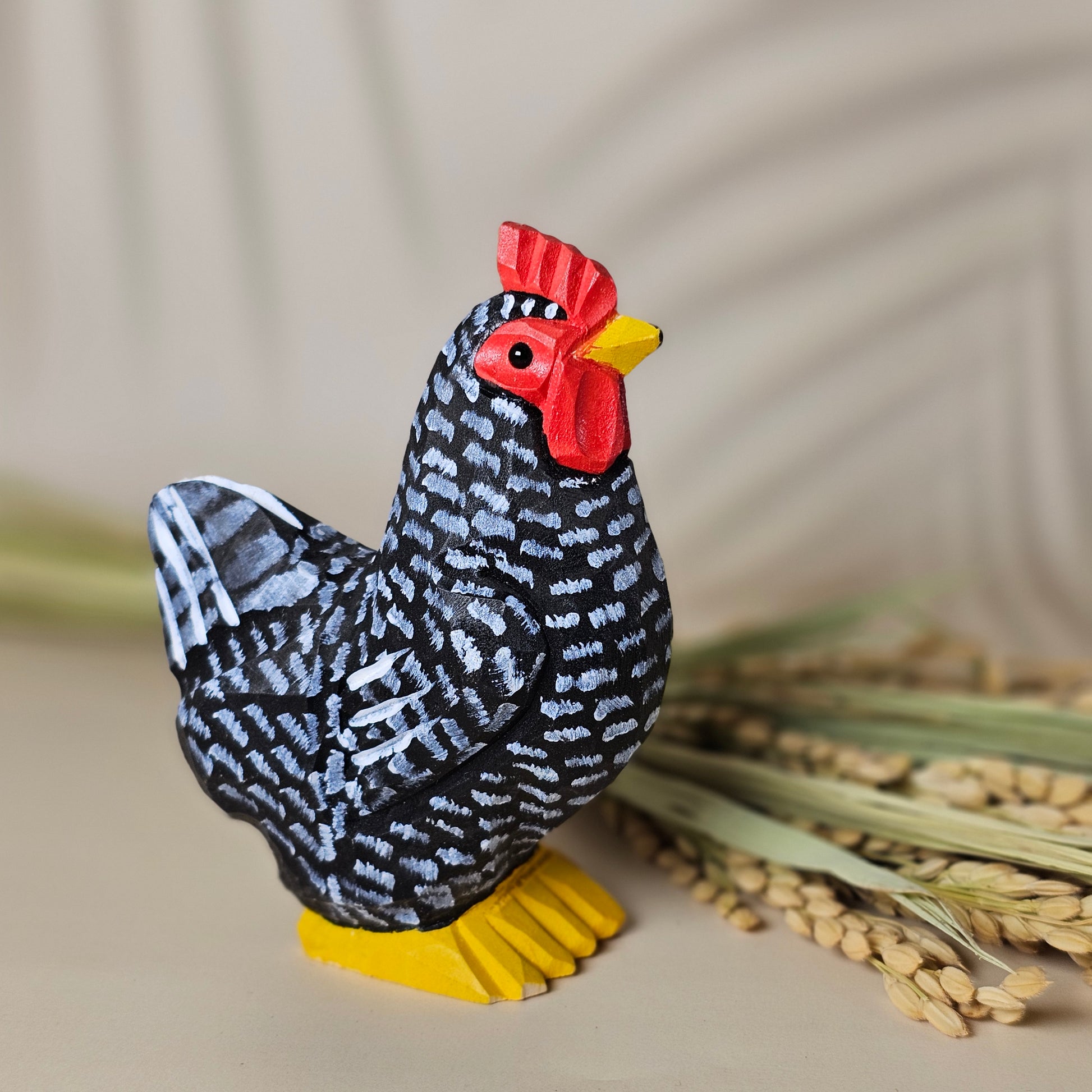 Sustainable Wood Chicken Figurine with Intricate Details