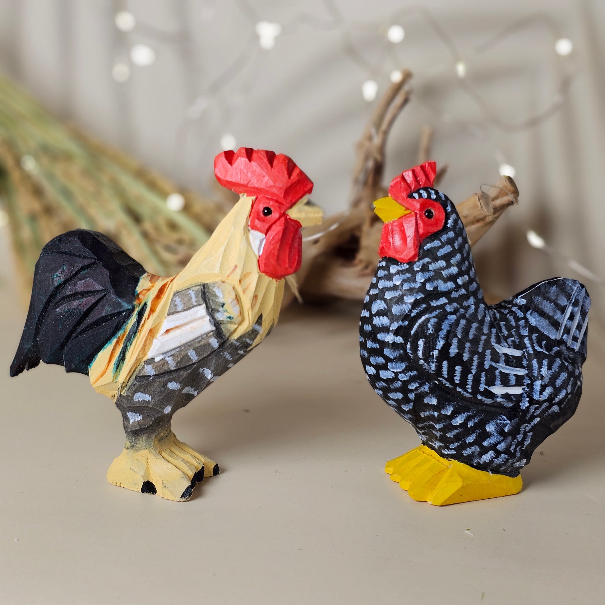 Hand-Painted Wooden Chicken Figurine