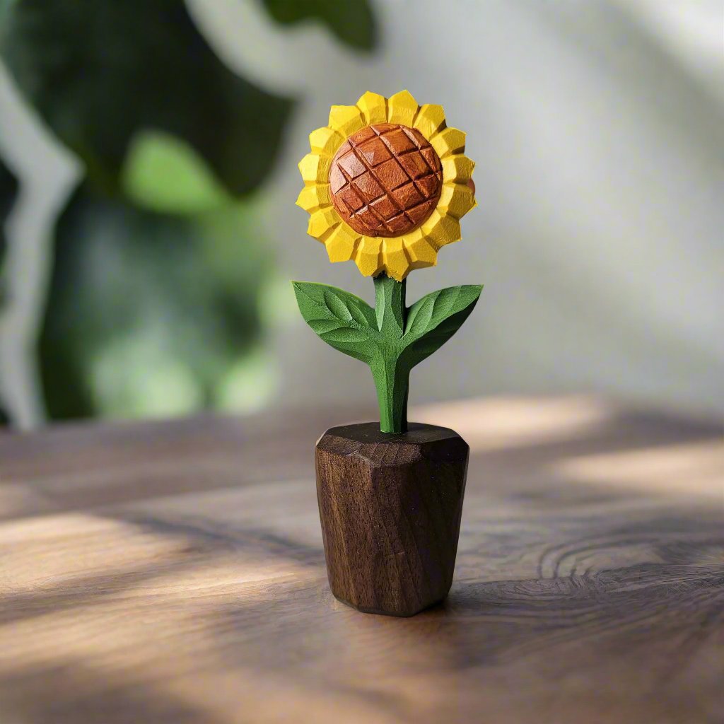 Sculpture en bois de tournesol fabriquée à la main avec boîte-cadeau