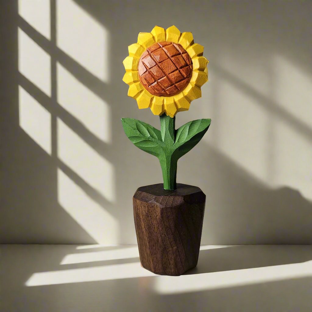 Sculpture en bois de tournesol fabriquée à la main avec boîte-cadeau