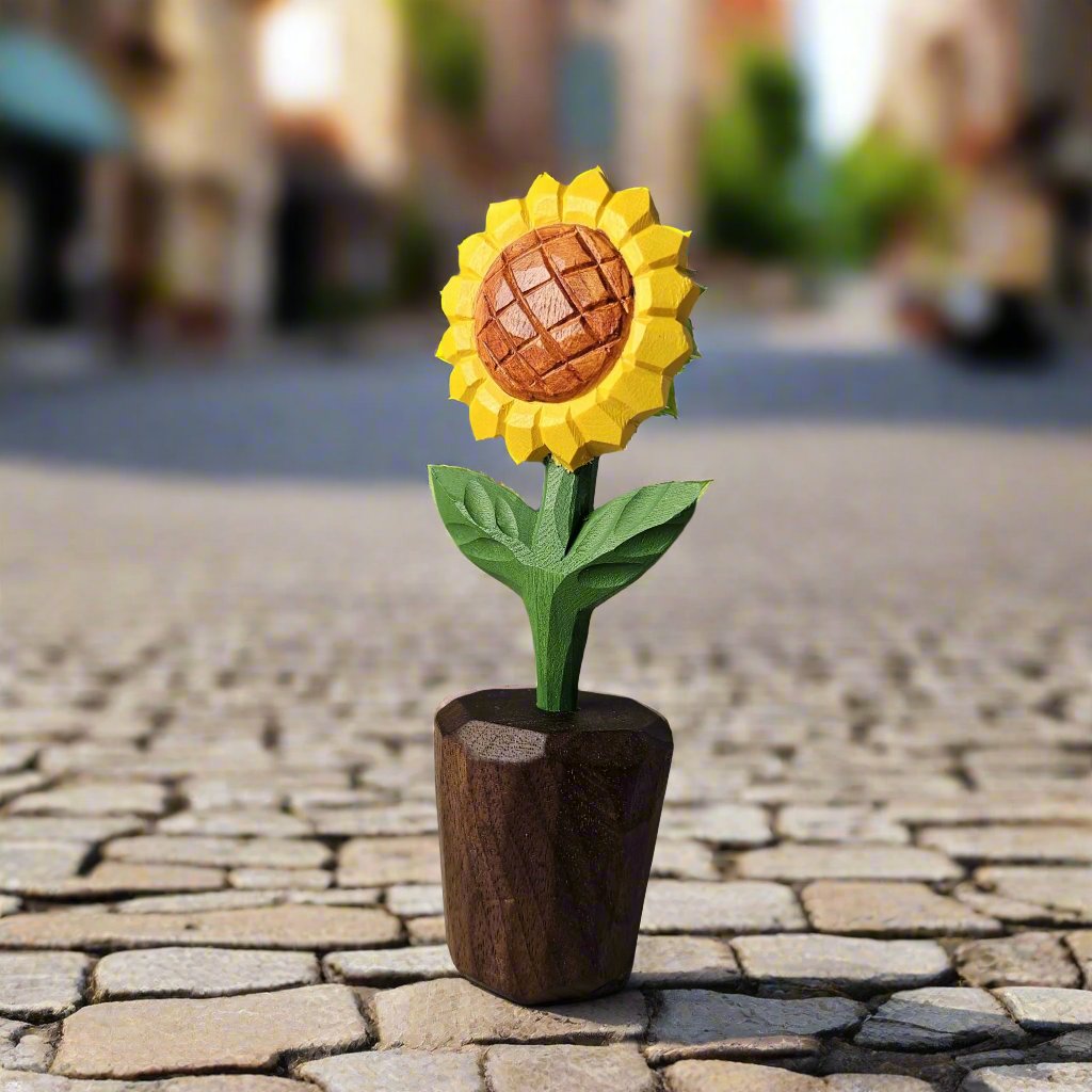 Sculpture en bois de tournesol fabriquée à la main avec boîte-cadeau