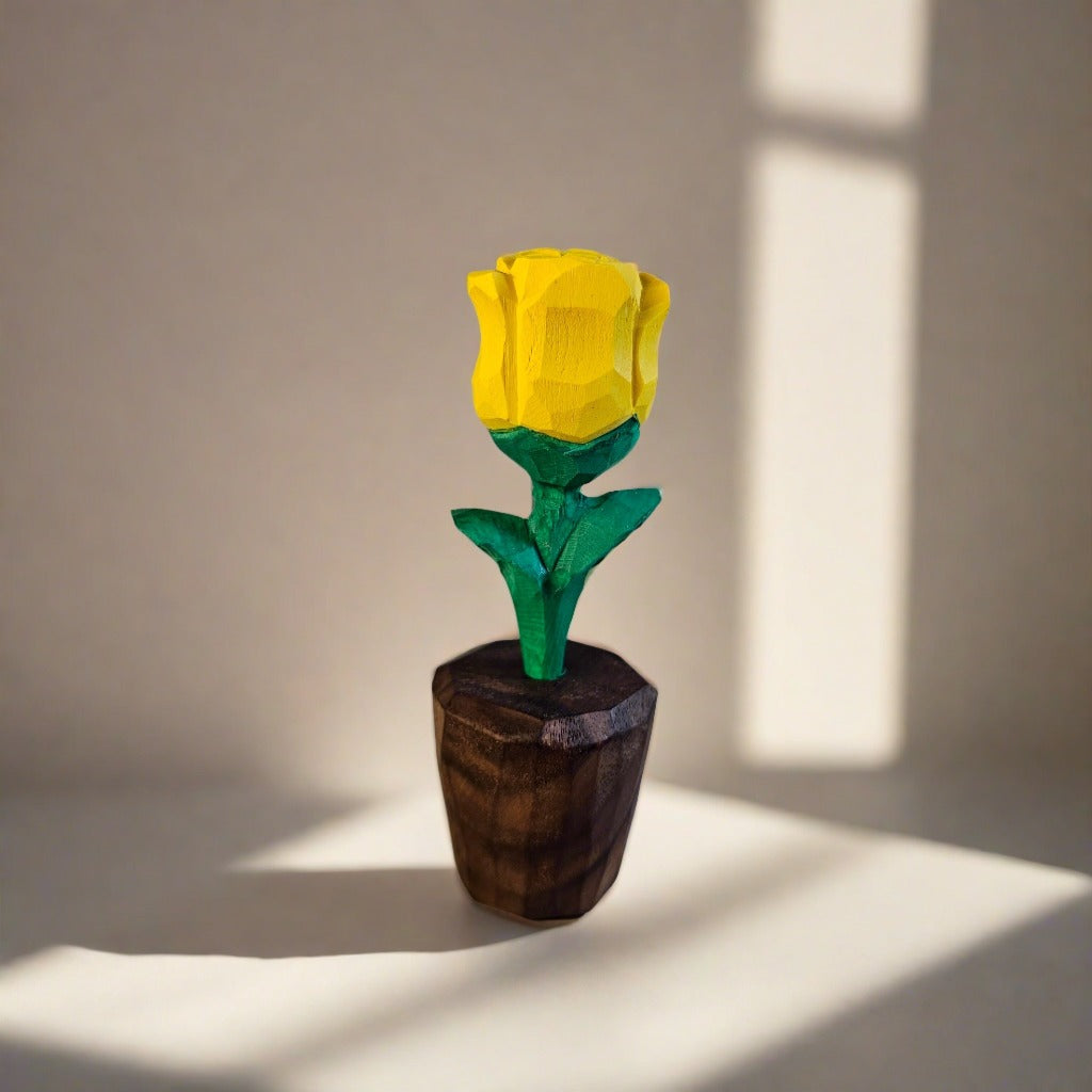 Hand-Painted Rose Wooden Sculpture in Elegant Gift Box
