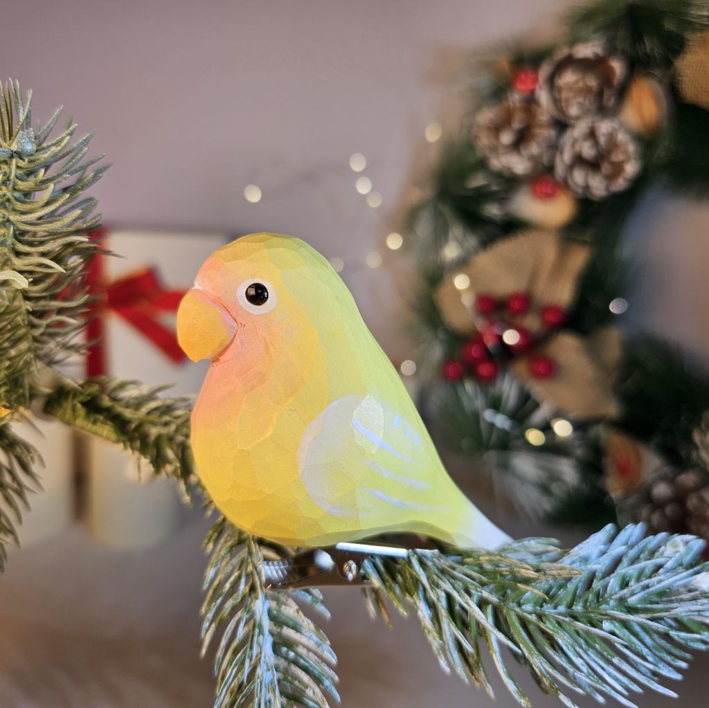 インコの木製クリップ式クリスマスツリーオーナメント