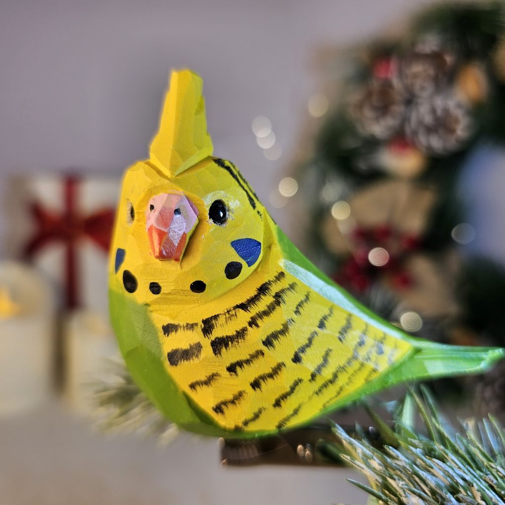 セキセイインコ木製クリップオンクリスマスツリーオーナメント