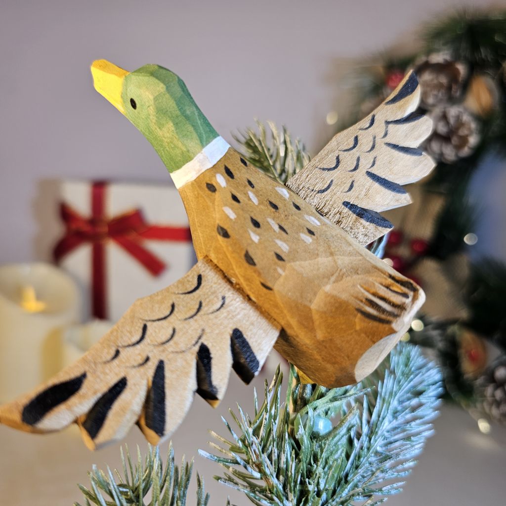 Ornement d'arbre de Noël à clipser en bois de canard colvert