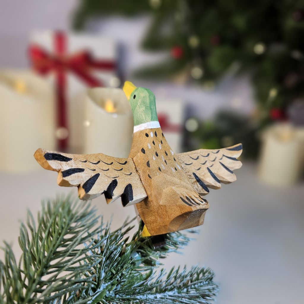 Ornement d'arbre de Noël à clipser en bois de canard colvert