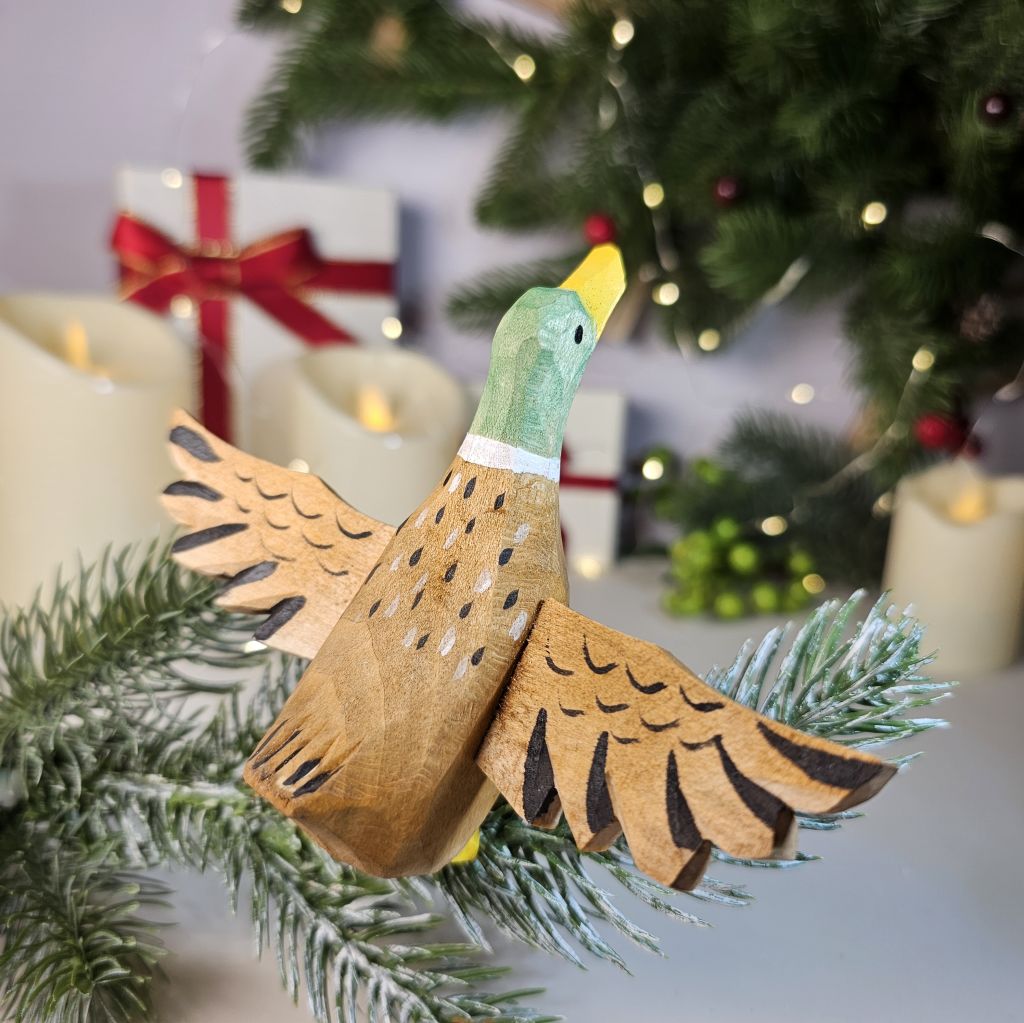 Ornement d'arbre de Noël à clipser en bois de canard colvert