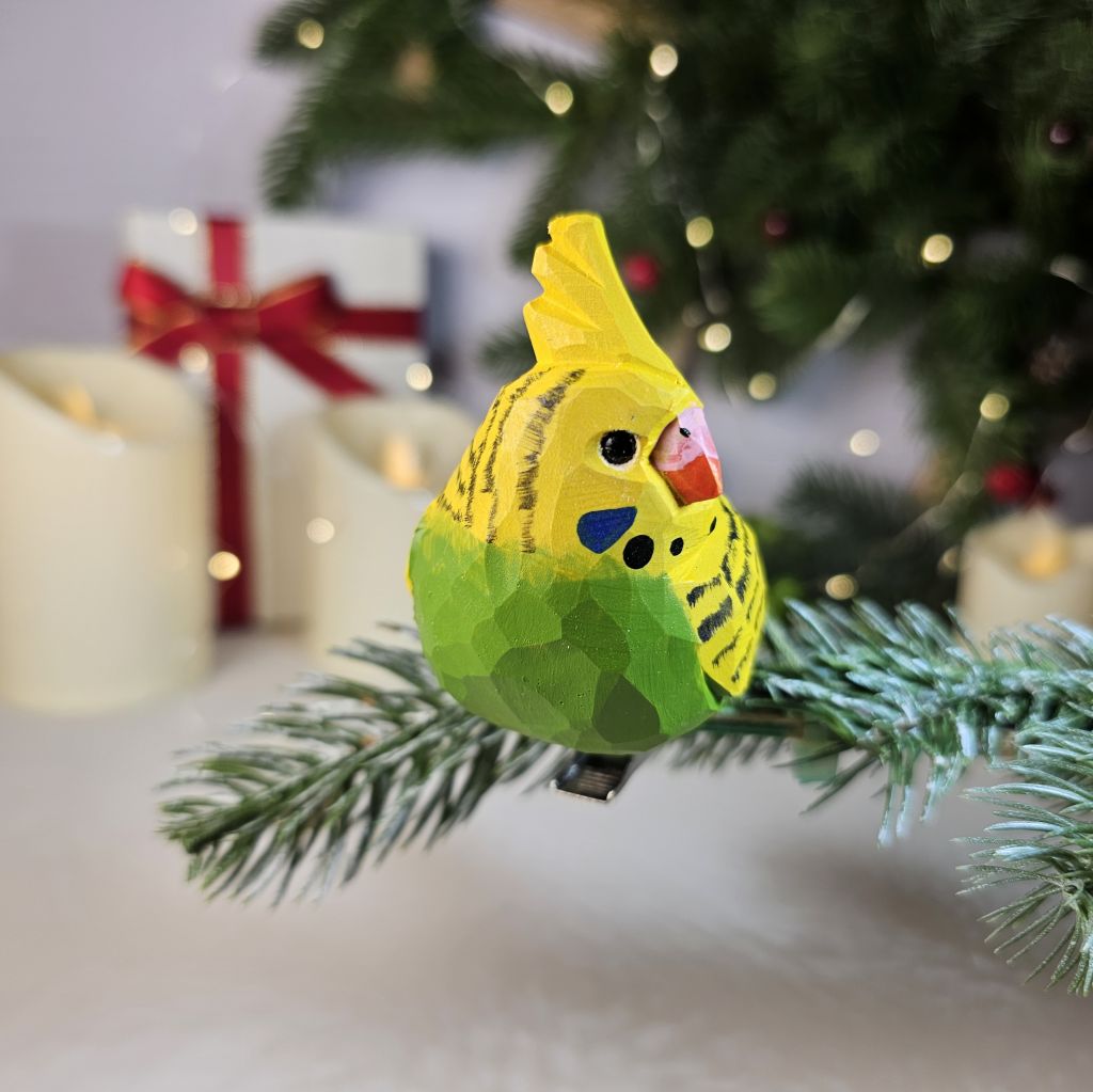 セキセイインコ木製クリップオンクリスマスツリーオーナメント