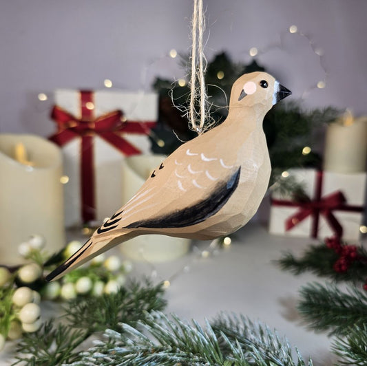 Mourning Dove Wooden Christmas Tree Ornament