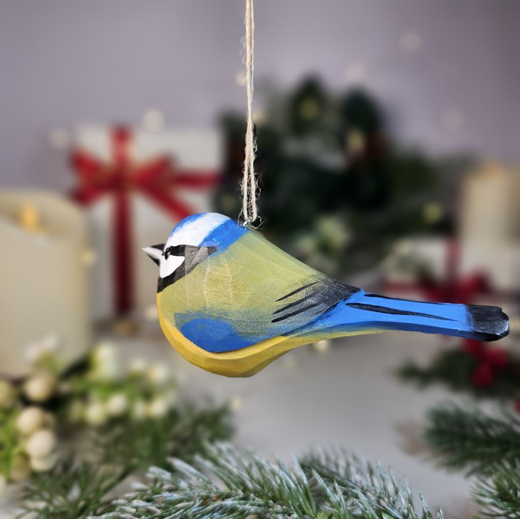 Eurasian Blue Tit Wooden Christmas Tree Ornament