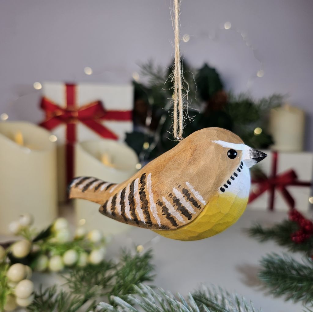 Carolina Wren houten kerstboomornament