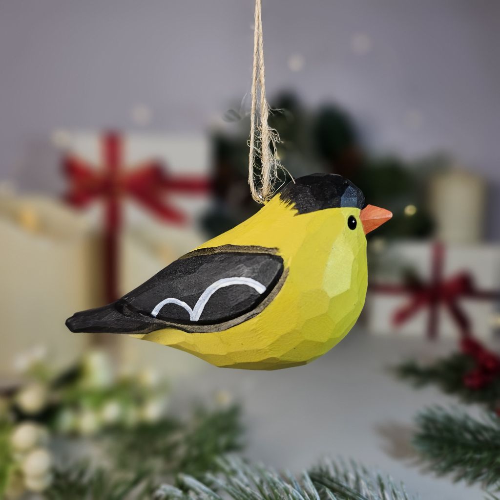 Amerikaanse distelvink houten hangende kerstboomornament