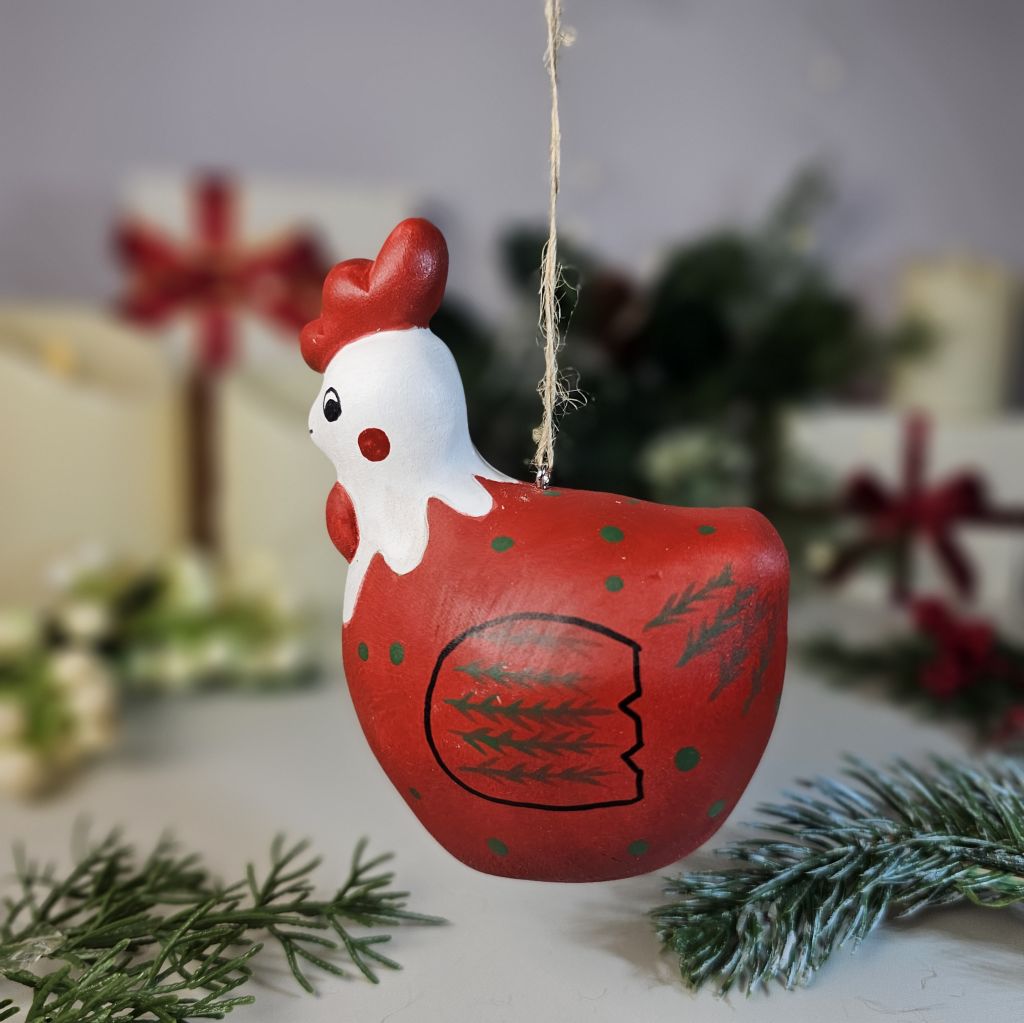 Chicken Wooden Christmas Tree Ornament