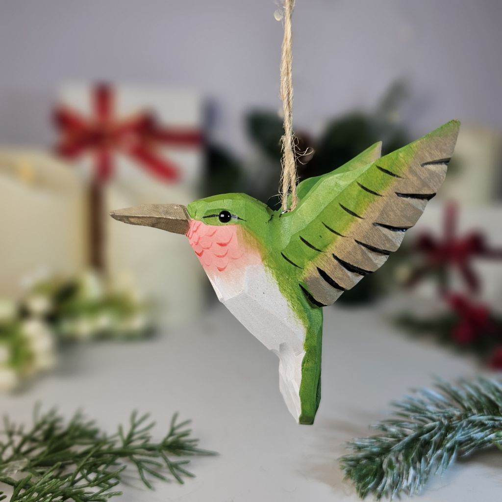 Hummingbird Hanging Painted Wood Bird Ornaments