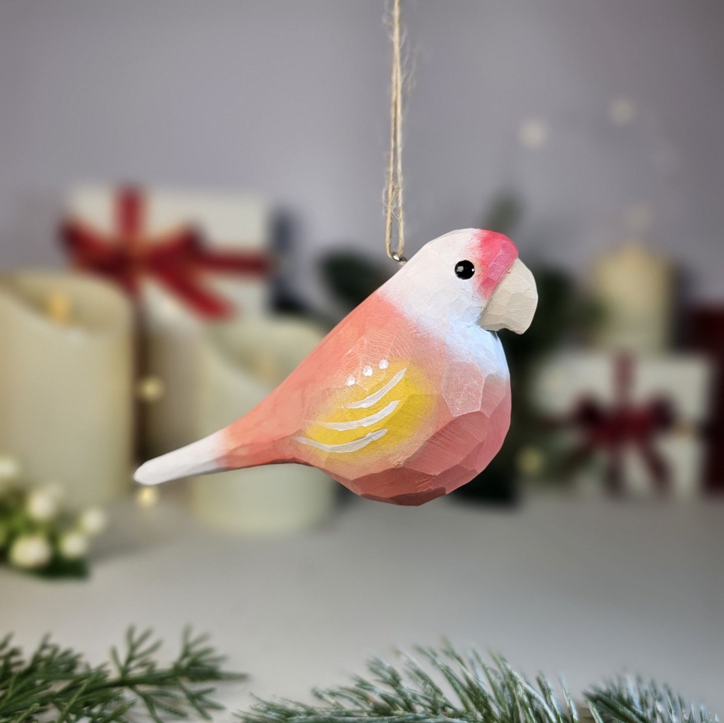 インコの木製クリスマスツリーオーナメント