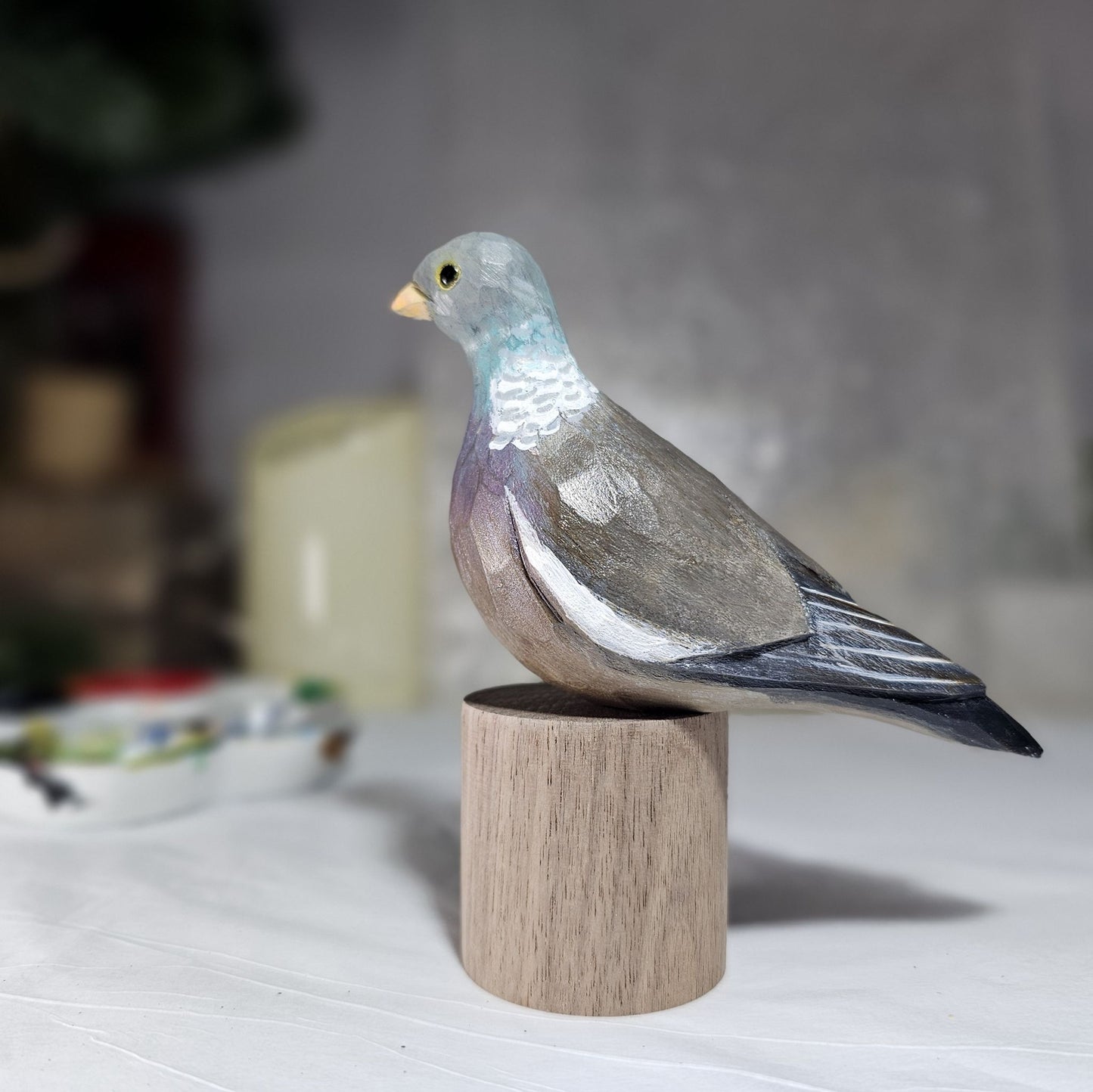 Handcrafted Wood Pigeon Figurine