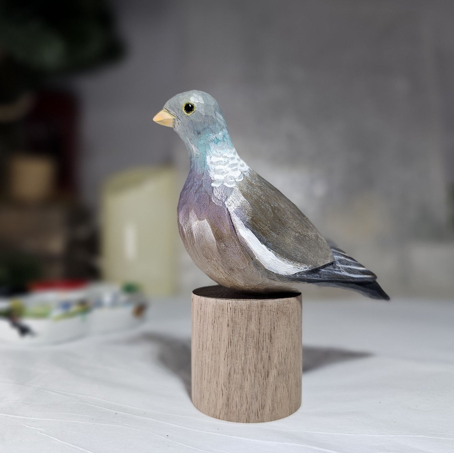 Handcrafted Wood Pigeon Figurine