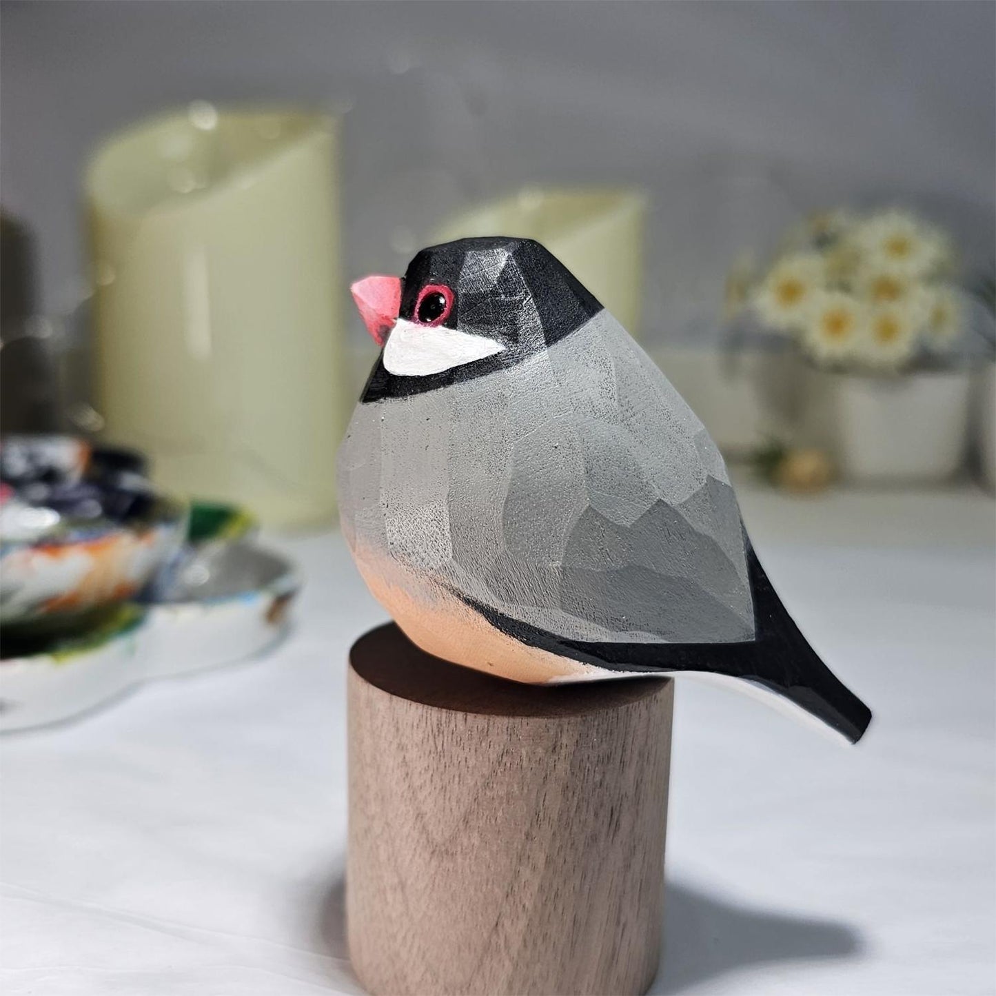 Java Sparrow Hand-Painted Wooden Figurine