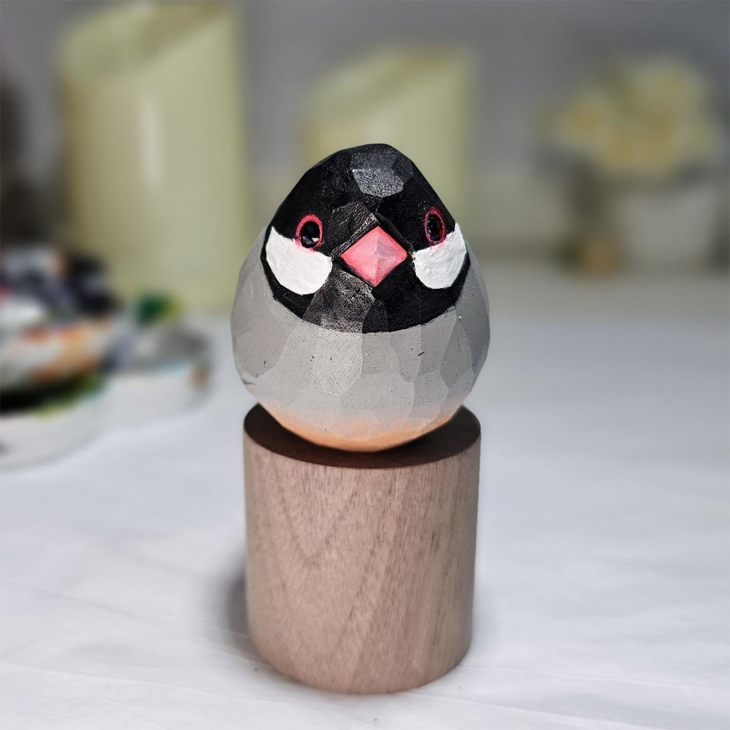 Java Sparrow Hand-Painted Wooden Figurine