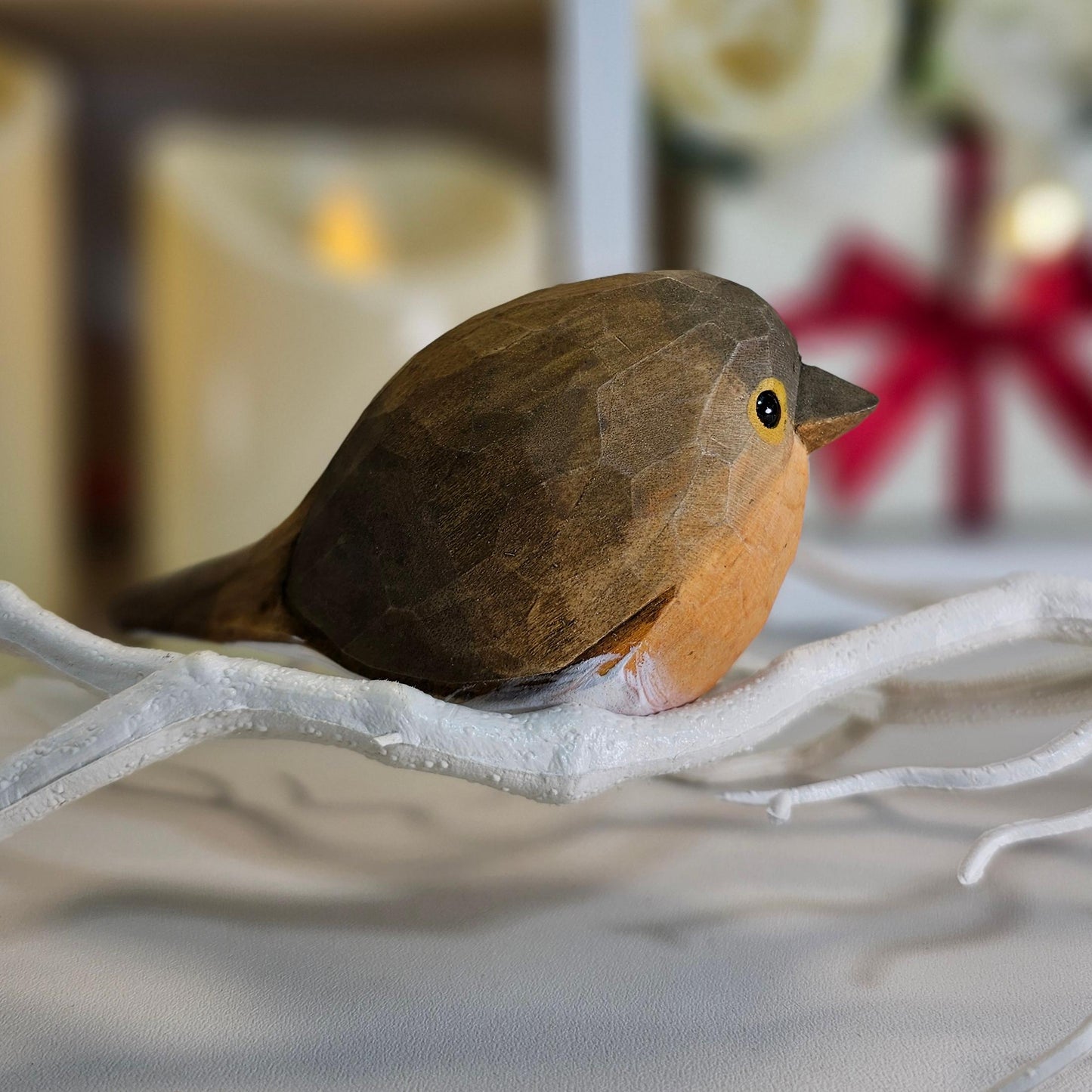 ヨーロッパコマドリ (Erithacus rubecula) 鳥の置物 手彫り塗装木製