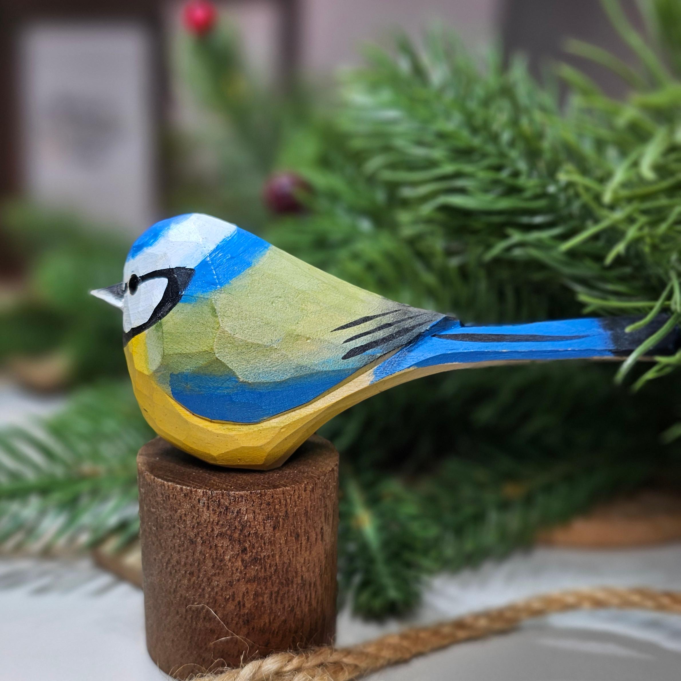 Eurasian Blue Tit selling #3 - Bird Sculpture, Animal Ornament, Wood Carving, Animal Statue, Wooden Bird, Wood Art, Animal Figure