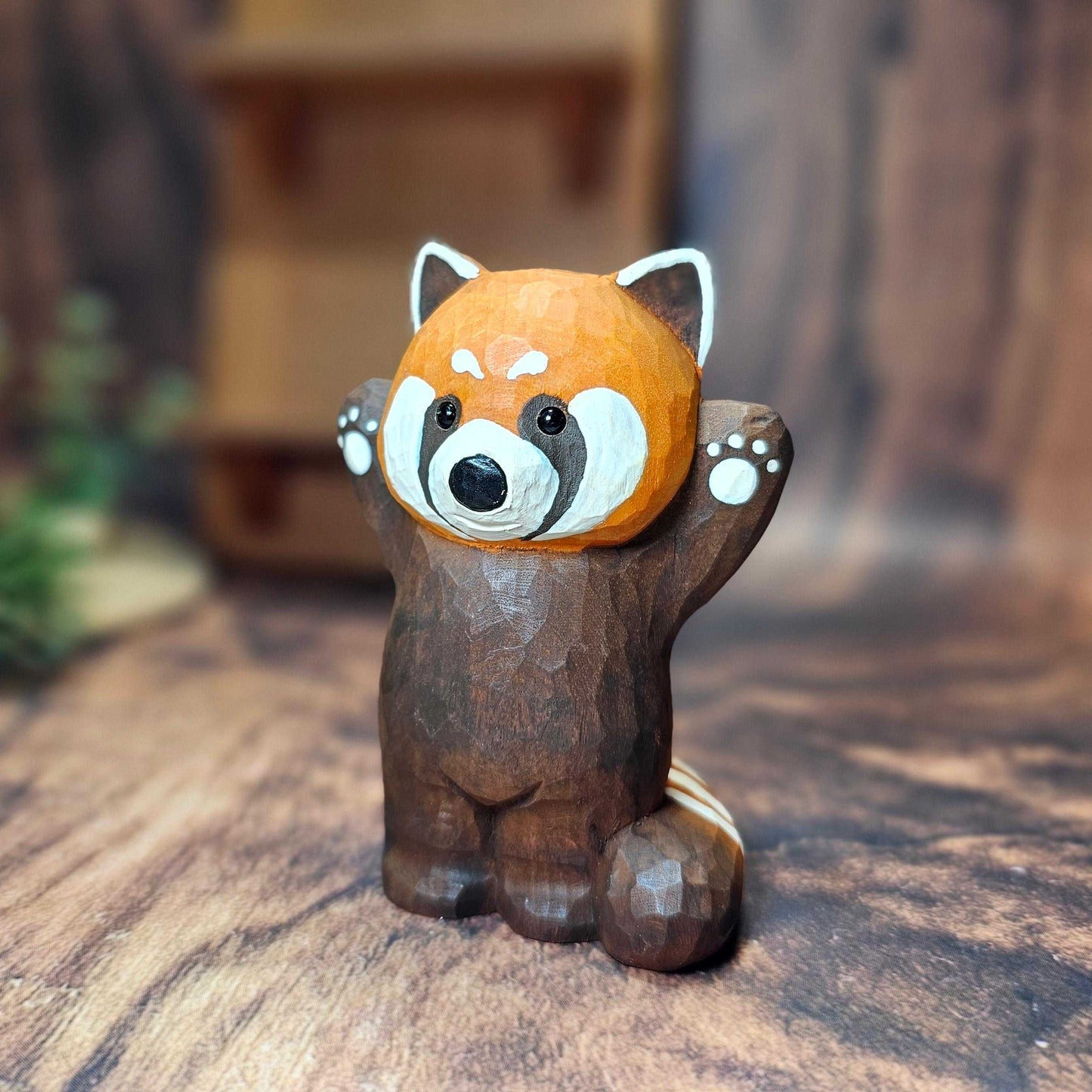 Handcrafted Hand-Painted Red Panda Wood Sculpture - Exquisite Wildlife Decor