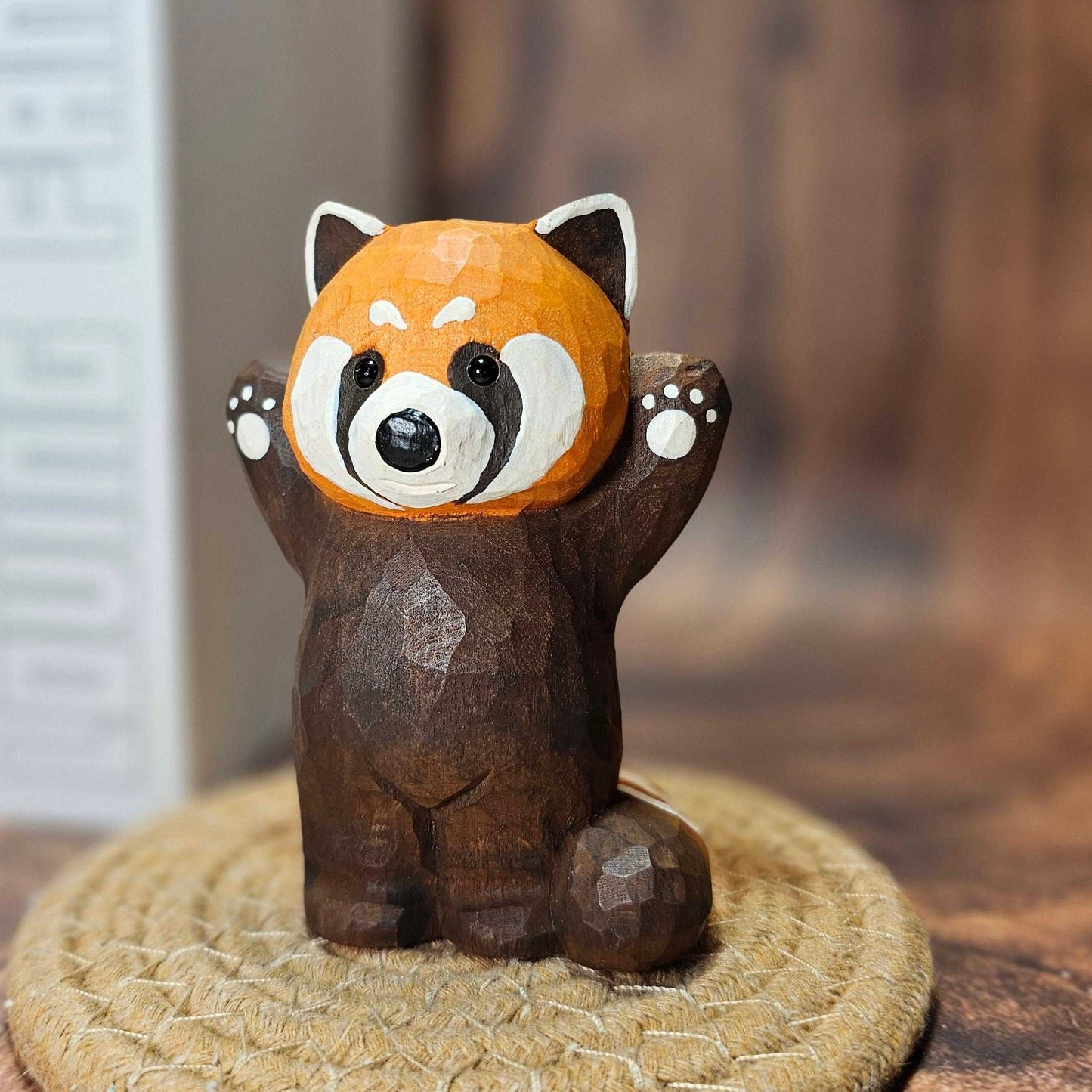 Handcrafted Hand-Painted Red Panda Wood Sculpture - Exquisite Wildlife Decor